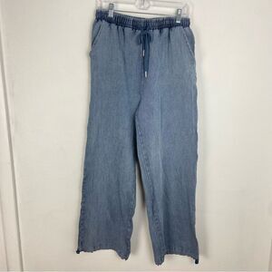 Pull On‎ Blue Denim Pants Womens Size M Wide Leg Casual Boho Western Minimalist